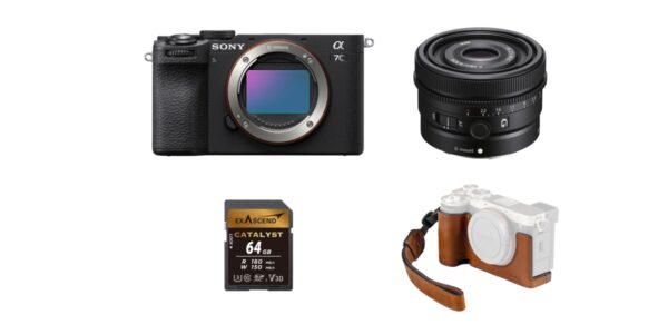 Zestaw Street Photo Kit: Aparat cyfrowy Sony A7C II czarny + FE 40 mm f/2.5 G - SEL40F25G + Karta pamięci ExAscend Catalyst UHS-I V30 64GB + SmallRig 5015 - zestaw, skórzany półfuterał do Sony a7C II i a7CR brązowy
