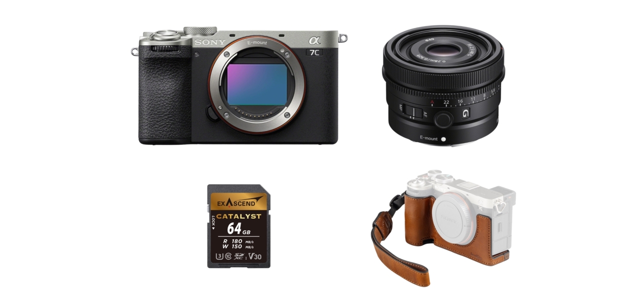 Zestaw Street Photo Kit: Aparat cyfrowy Sony A7C II srebrny + FE 40 mm f/2.5 G - SEL40F25G + Karta pamięci ExAscend Catalyst UHS-I V30 64GB + SmallRig 5015 - zestaw, skórzany półfuterał do Sony a7C II i a7CR brązowy Zestaw Street Photo Kit: Aparat cyfrowy Sony A7C II srebrny + FE 40 mm f/2.5 G - SEL40F25G + Karta pamięci ExAscend Catalyst UHS-I V30 64GB + SmallRig 5015 - zestaw, skórzany półfuterał do Sony a7C II i a7CR brązowy