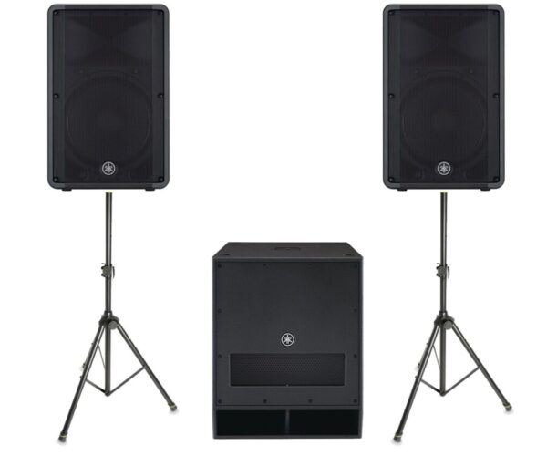 Zestaw nagłośnieniowy Yamaha, 2x kolumna DBR15, 1x subwoofer DXS18 SUB, 2x statyw, 2x kabel