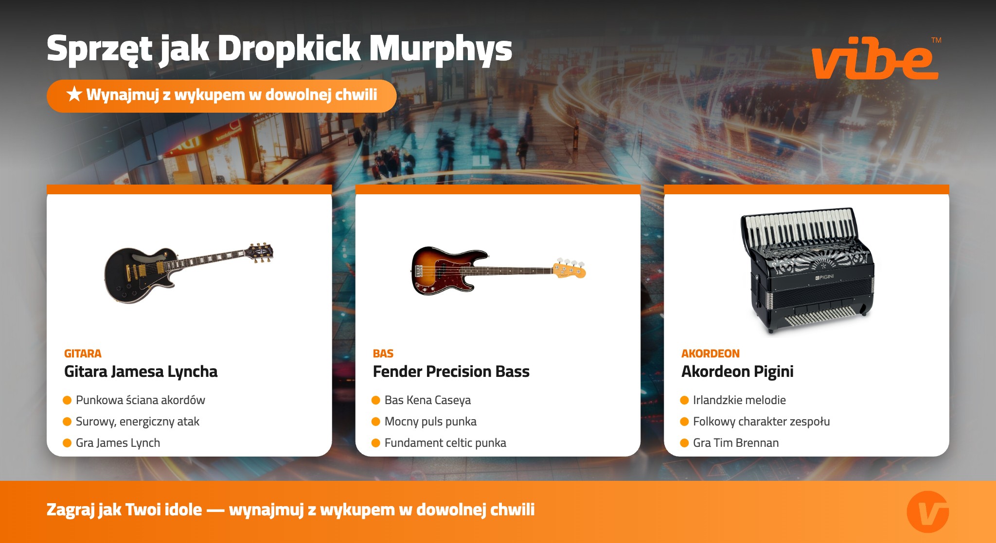 Sprzęt jak Dropkick Murphys — gitara, Fender Precision, akordeon w Vibe
